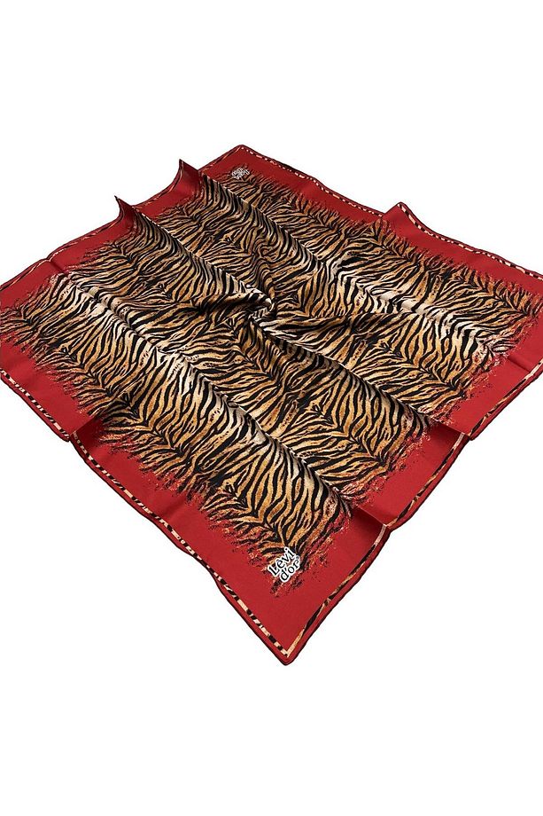 Twill Ipek Eşarp - 4062-10 Zebra Desenli Kırmızı - 1