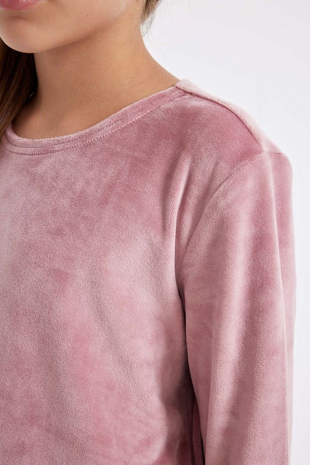Kız Çocuk Pijama Takımı Bisiklet Yaka Polar Uzun Kollu Üst Uzun Alt D1067a824wn - 4