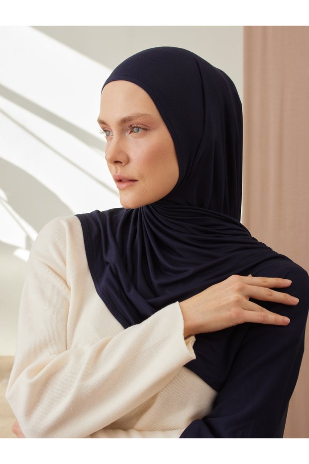Practical Premium Jersey Shawl |   Color: Navy Blue |   Size: Adult |   Chin Stitched |   Instant Hijab