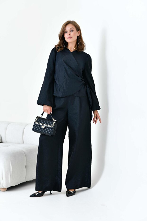 Women's Comfortable Fit Pants Glitter Suit Black 30863