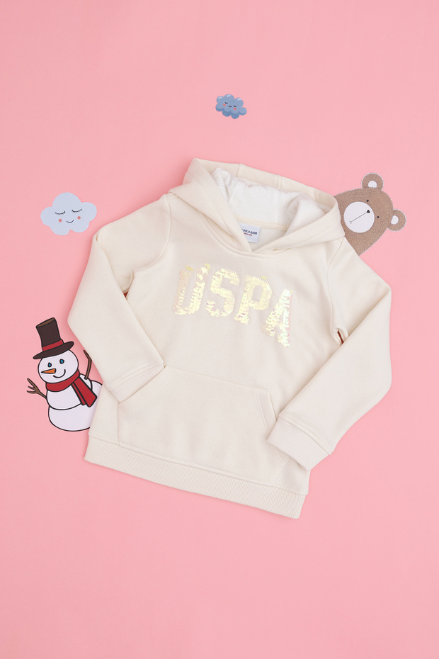 Girl's Cream Hooded Basic Sweatshirt 50292512-Vr071