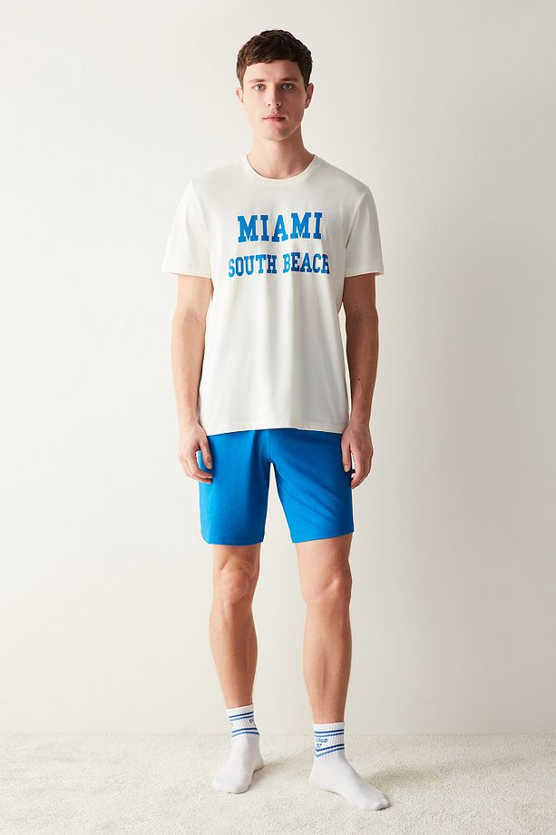 Erkek Miami Çok Renkli Şort Pijama Takımı - 1