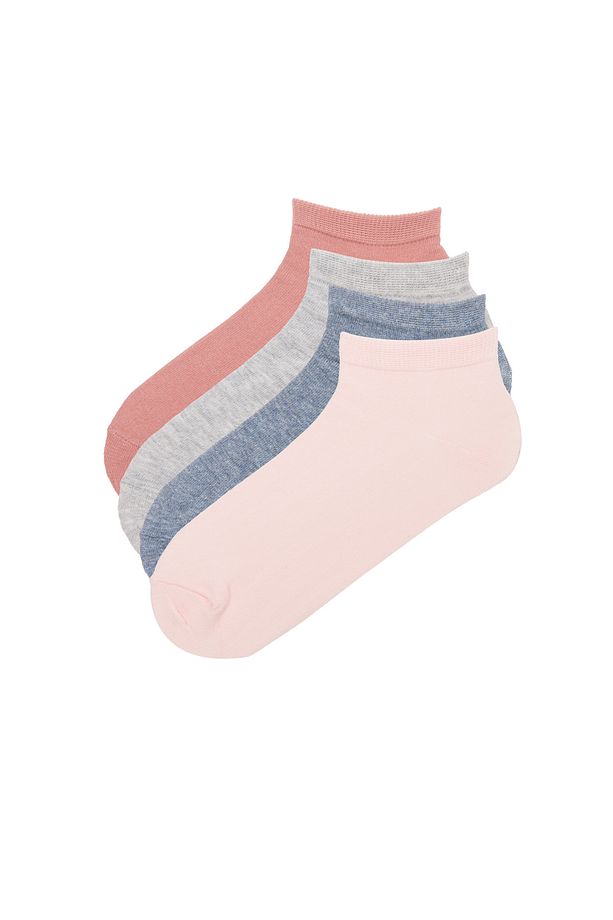 Pembe - Çok Renkli Basic 4lü Patik Çorap - 1