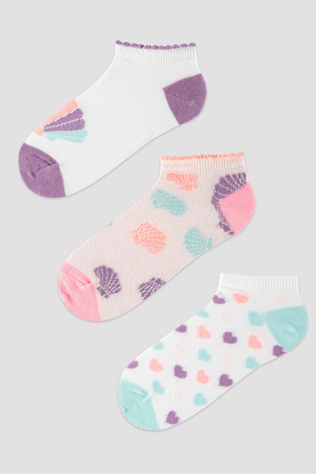Girl's Neon Seashell Patterned 3-Piece Booties Socks