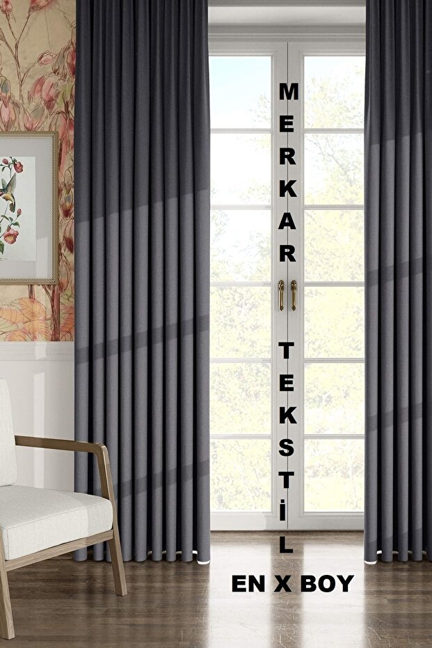 1St Quality Luxury Gray Blackout Background Blackout Curtain-One Piece Without Pleats-Enxboy