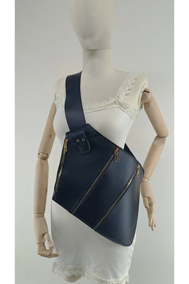 Waterproof Leather Fabric Cross Strap Waist, Shoulder, Chest, Travel, Sports Bag (Cream Powder)