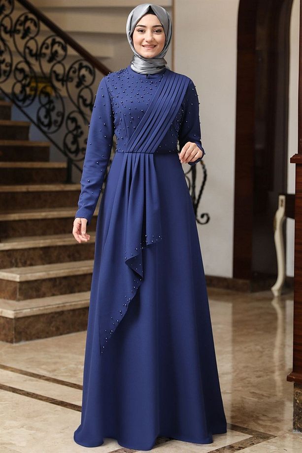 Manolya Tesettür Elbise İndigo - 4
