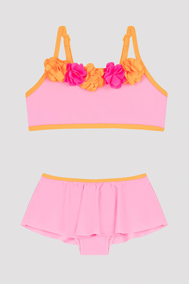 Light Pink Girl's Flower Bandeau Bikini Set