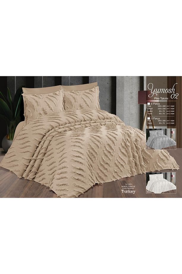 Çift Kişilik Yatak Örtüsü Gri 6 Parça Yatak Örtüsü Bedspread - 1