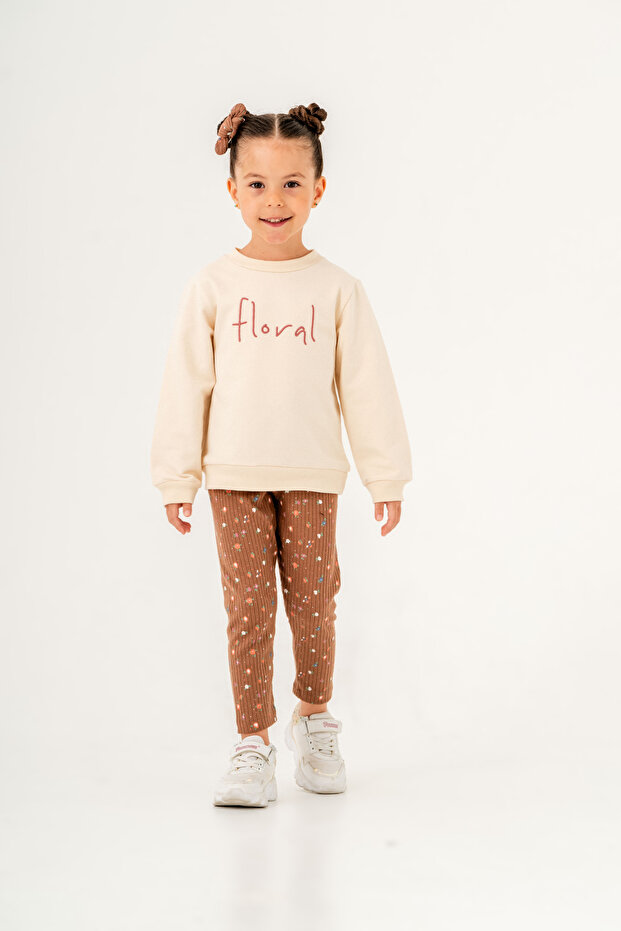 Girl's Floral Embroidered Two-Thread Fabric Leggings Set (Buckle Included.)