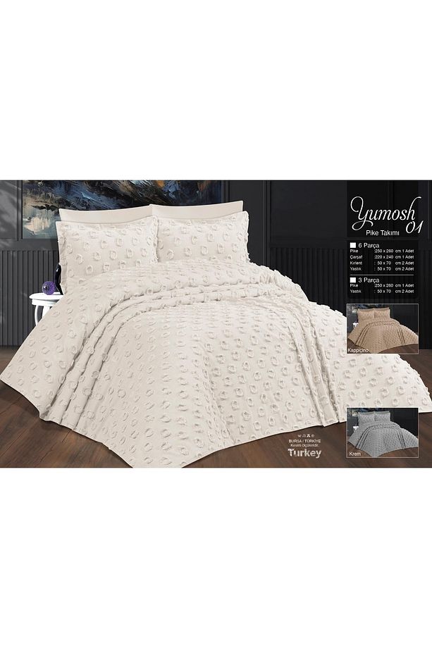Çift Kişilik Yatak Örtüsü Gri 6 Parça Yatak Örtüsü Bedspread - 1