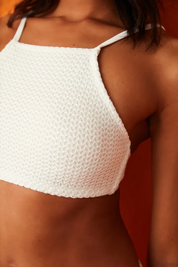 Beyaz Maple Halter Yaka Bikini Üstü - 2