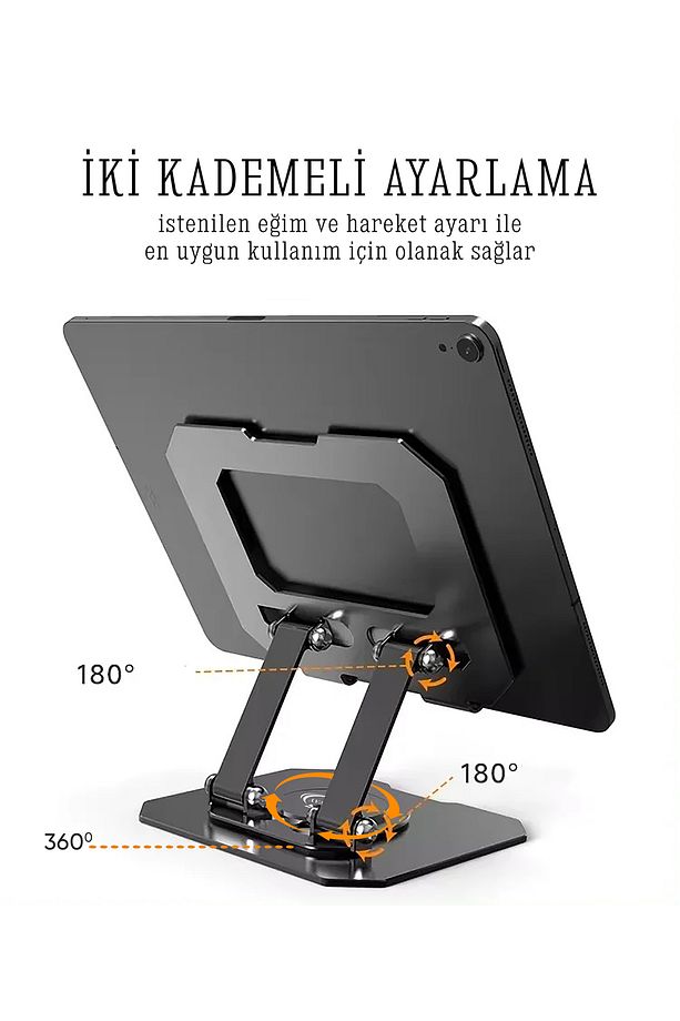 Masa Üstü Metal Tablet Ve Telefon Tutucu Stand 2 Kademeli 360 Derece Döndürülebilir - 8