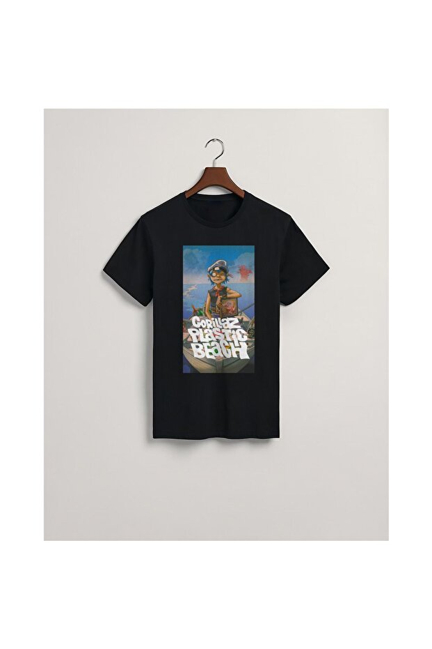 Gorillaz Plastic Beach Black Cotton Combed Cotton Special Design T-shirt 2704-43