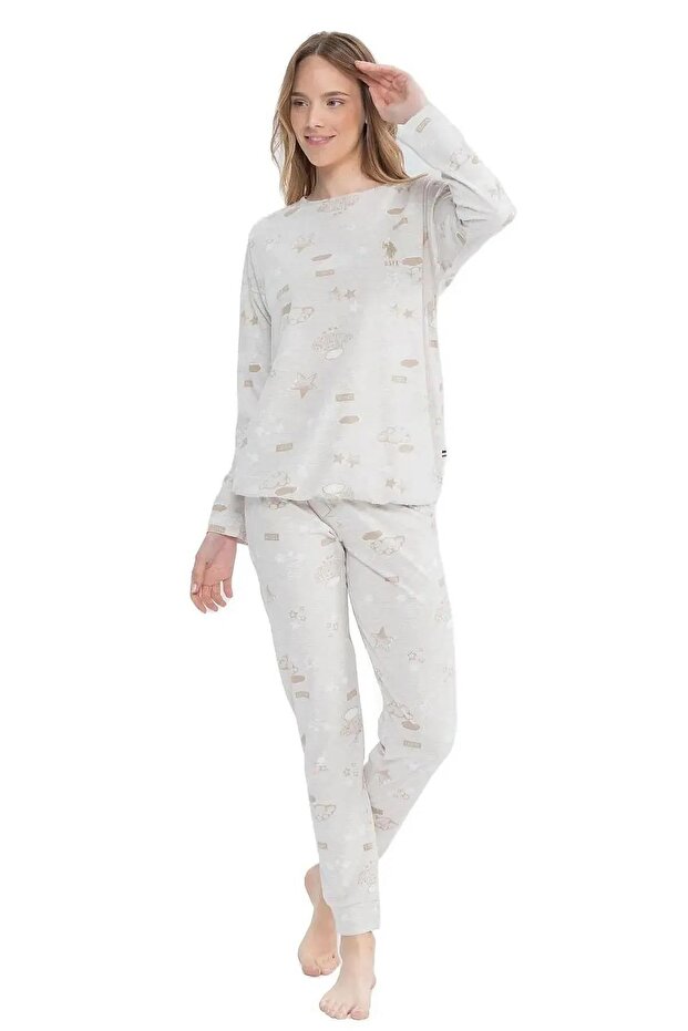 Us Polo Assn. 17120 Star Patterned Long Sleeve Elastic Leg Pajama Set