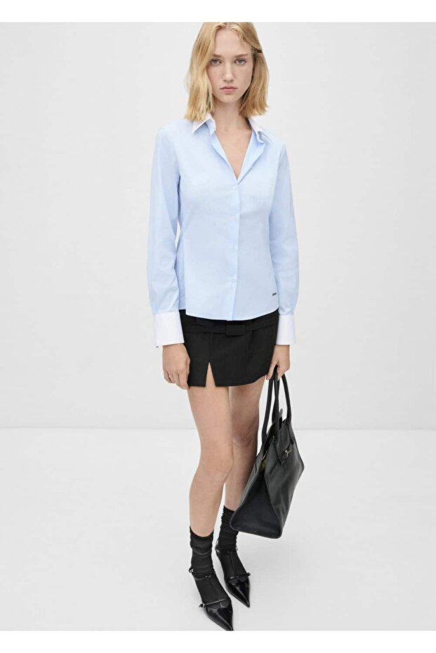 Kontrast detaylı poplin gömlek - 2