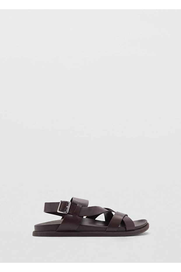 %100 Deri Çapraz Askılı Sandalet - 3