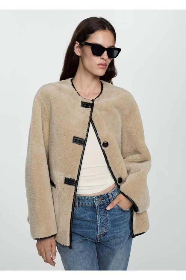 Appliqued Fur Look Coat