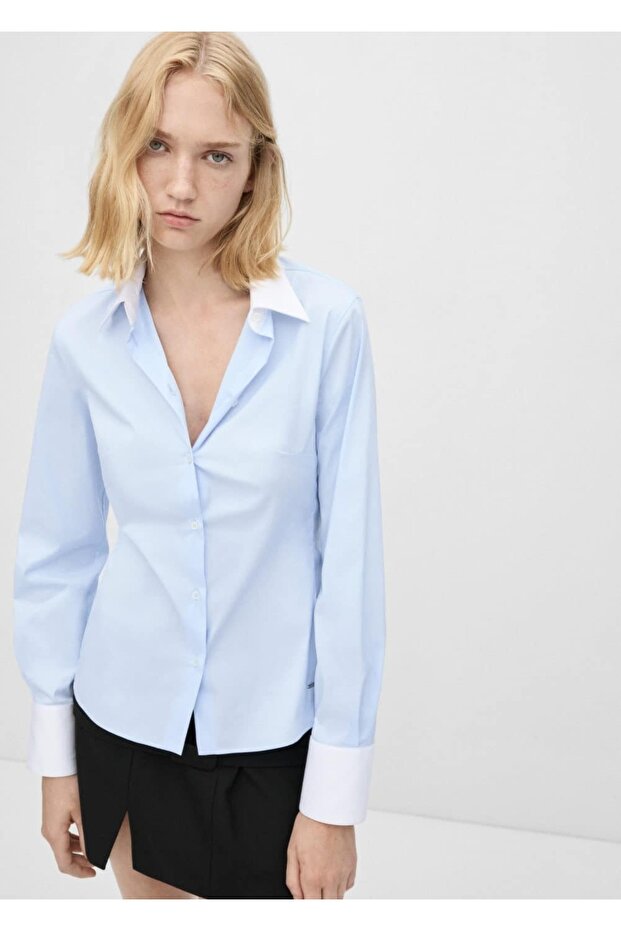 Kontrast detaylı poplin gömlek - 1