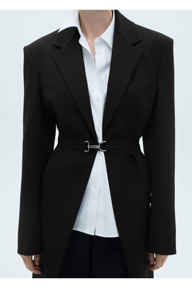 Kemerli, kalıplı çift kumaş palto - 8