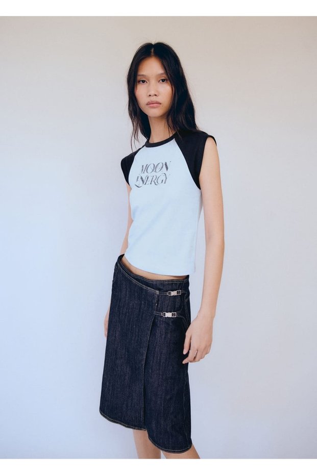 Denim Skirt with Metallic Detail