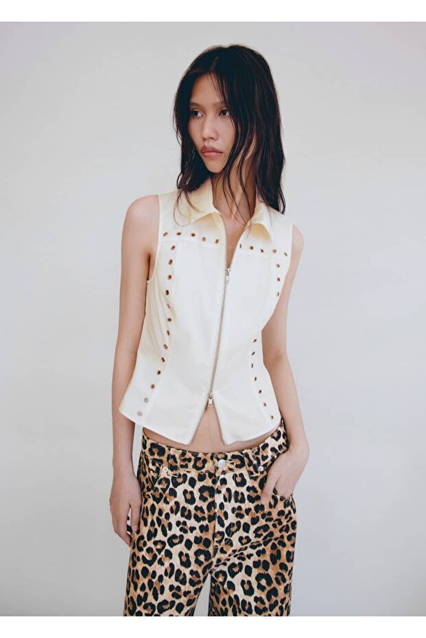 Çivili Fermuarlı Bluz - 1