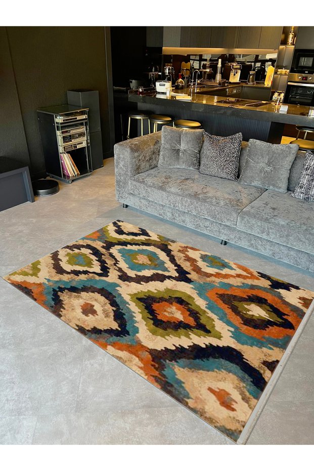 Lina Collection Multicolored Ethnic Patterned Woven Base Decorative Carpet Lina38