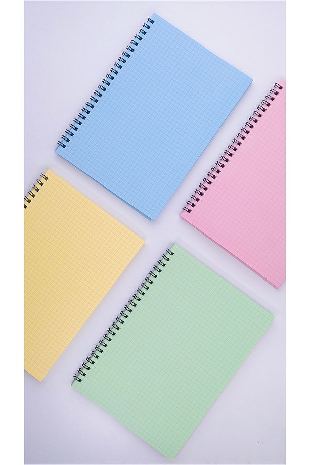 A5 Spiralli Okul Defteri 50 Yaprak 100 Sayfa 4'lü Set - Kareli Defter - Renkli Defter - 5