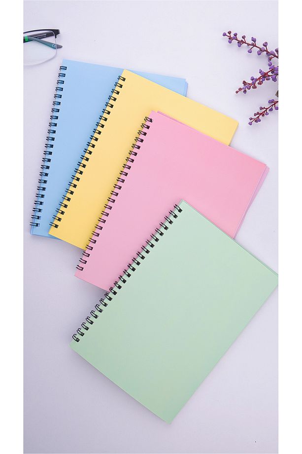A5 Spiralli Okul Defteri 50 Yaprak 100 Sayfa 4'lü Set - Çizgisiz Defter - Renkli Defter - 3