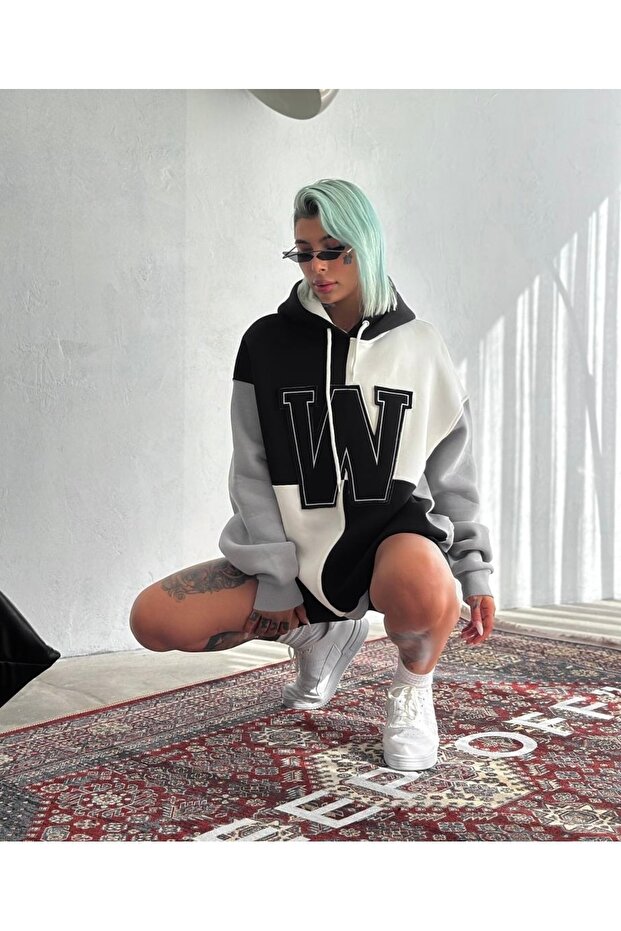 W Unisex Oversize Kapüşonlu Sweatshirt - 3