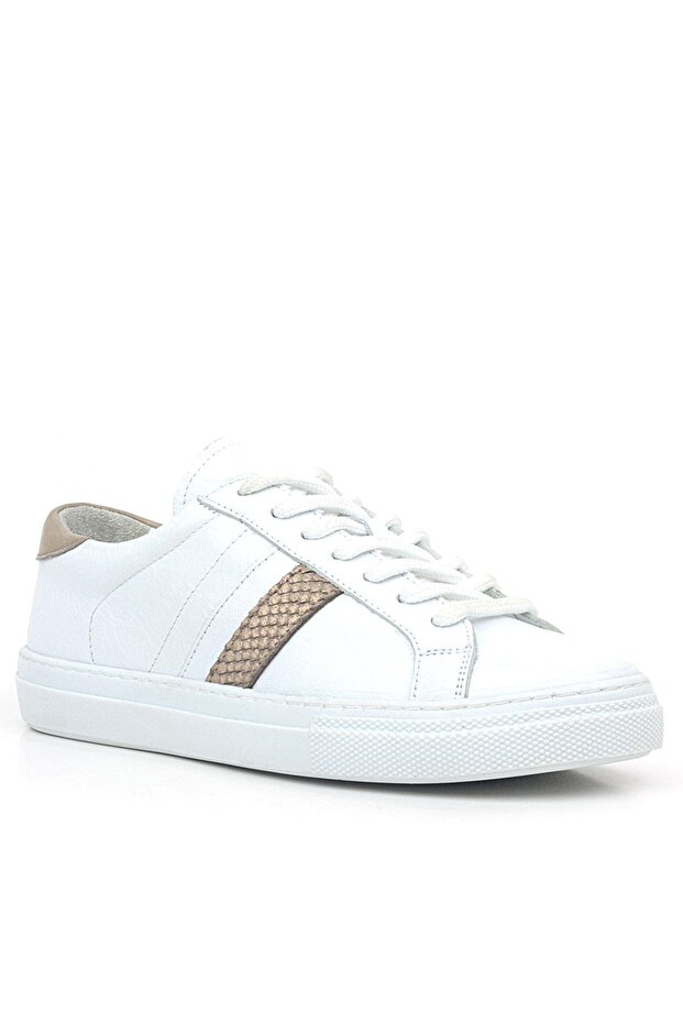 Genuine leather white copper patterned women's daily sneaker shoes