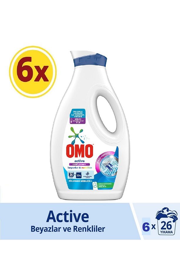 Sıvı Çamaşır Deterjanı Active Beyazlar ve Renkliler İçin 26 Yıkama 1690 Ml x 6 Adet - 1