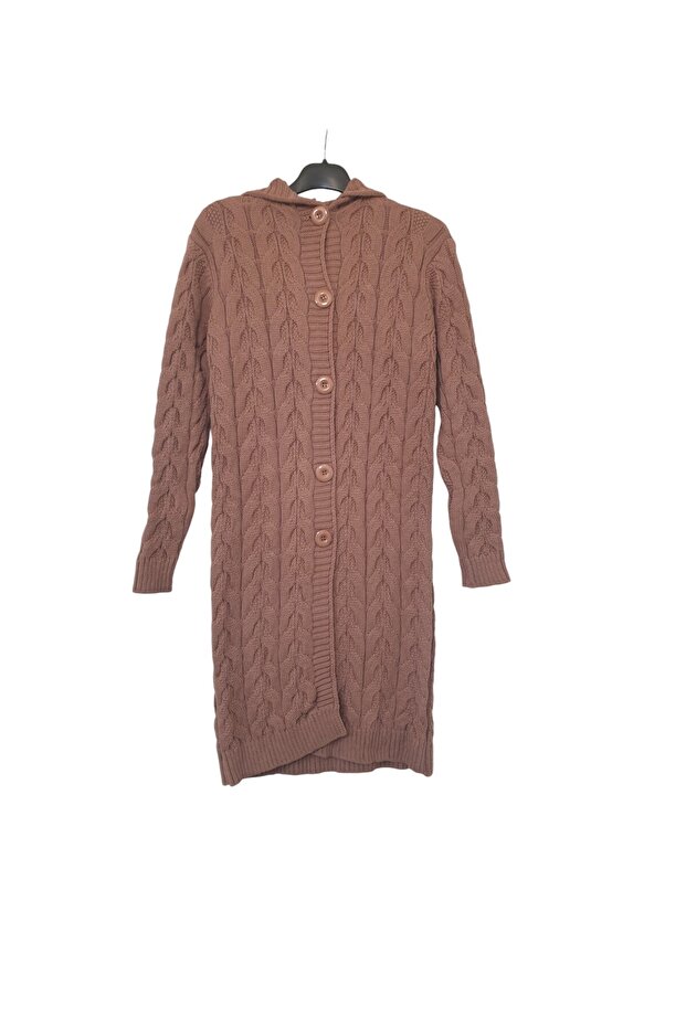 KAPÜŞONLU UZUN TRİKO HIRKA - 1