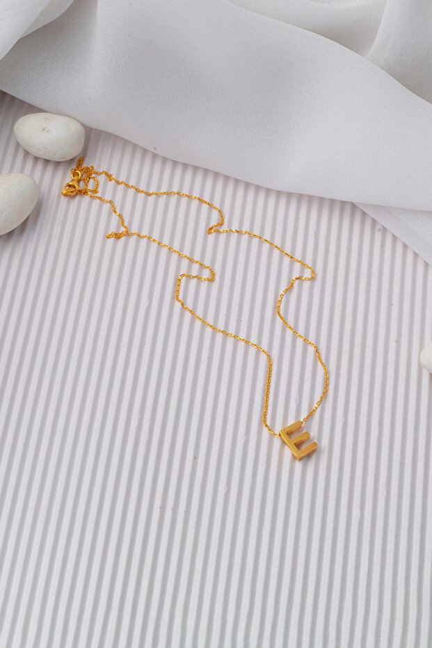 22 Ayar E Harfi Altın Kolye - 7