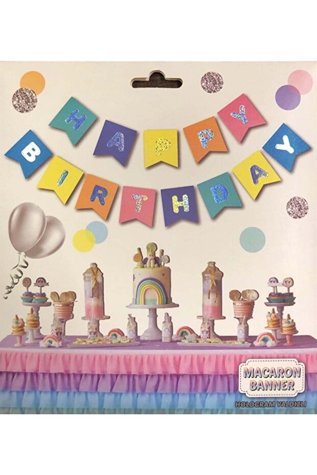 Macaron hologram happy birthday banner