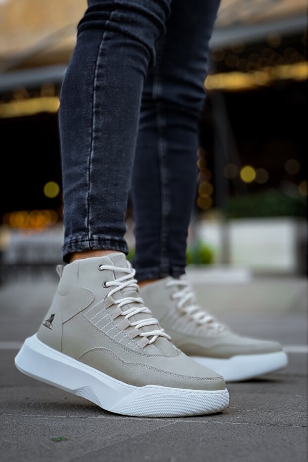 BA0318 Bağcıklı Erkek Yüksek Taban Gri Taban Spor Bot - 3