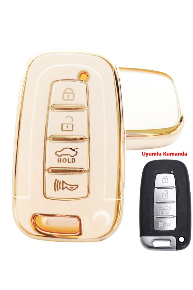 Kia Sportage Rio Soul Optima Sorento Compatible Smart Remote Case Auto Keychain 4 Keys White Gold