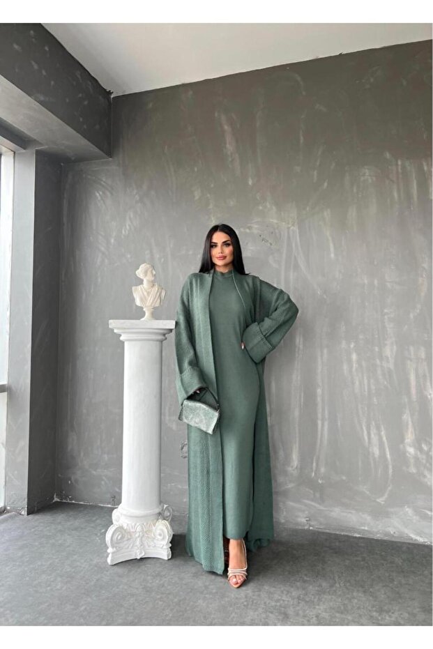 Women's Dressed Cardigan Patterned Long 2-Piece Knitwear Set