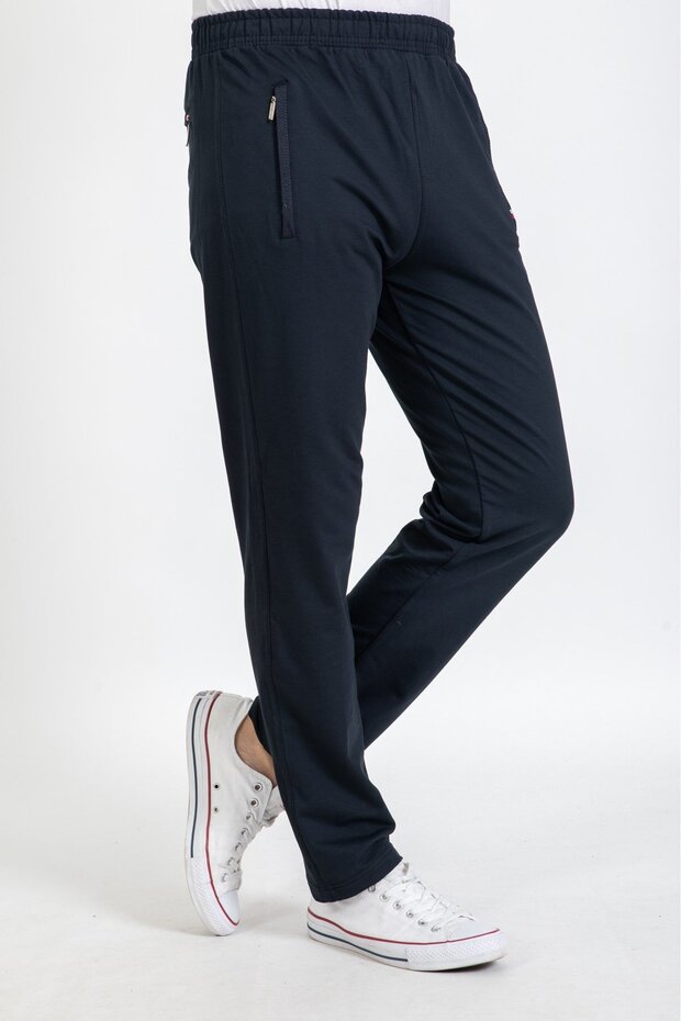 Men's Trousers Cut Waist Elasticated Stretch Fabric Compact Sweatpants 2570-Navy Blue