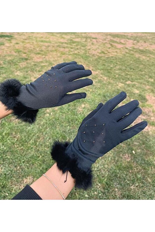Satin Feather Women's Gloves Black