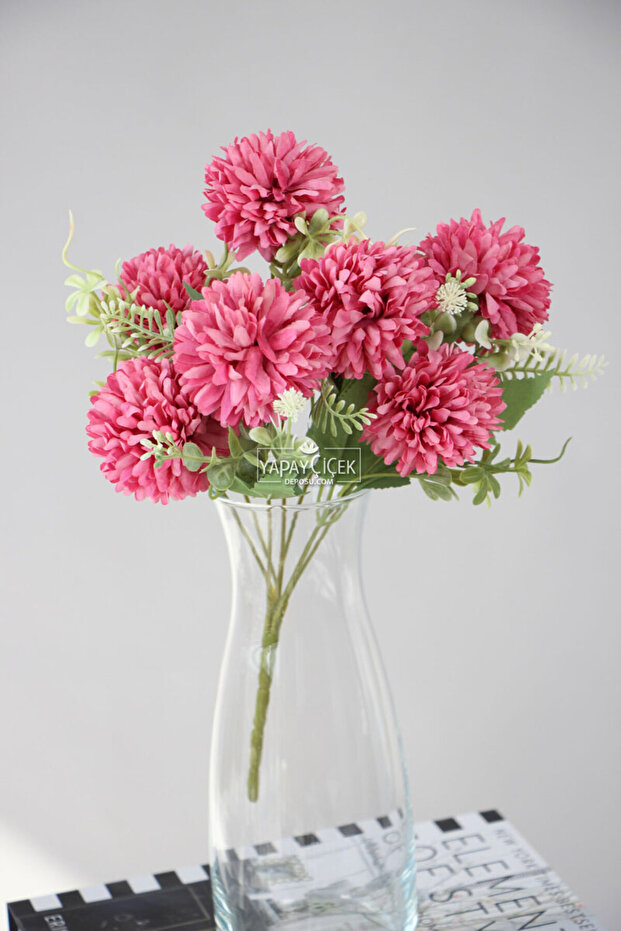 Artificial Flower 7-Branch Garnished Chicory Bunch 35 cm Fuchsia
