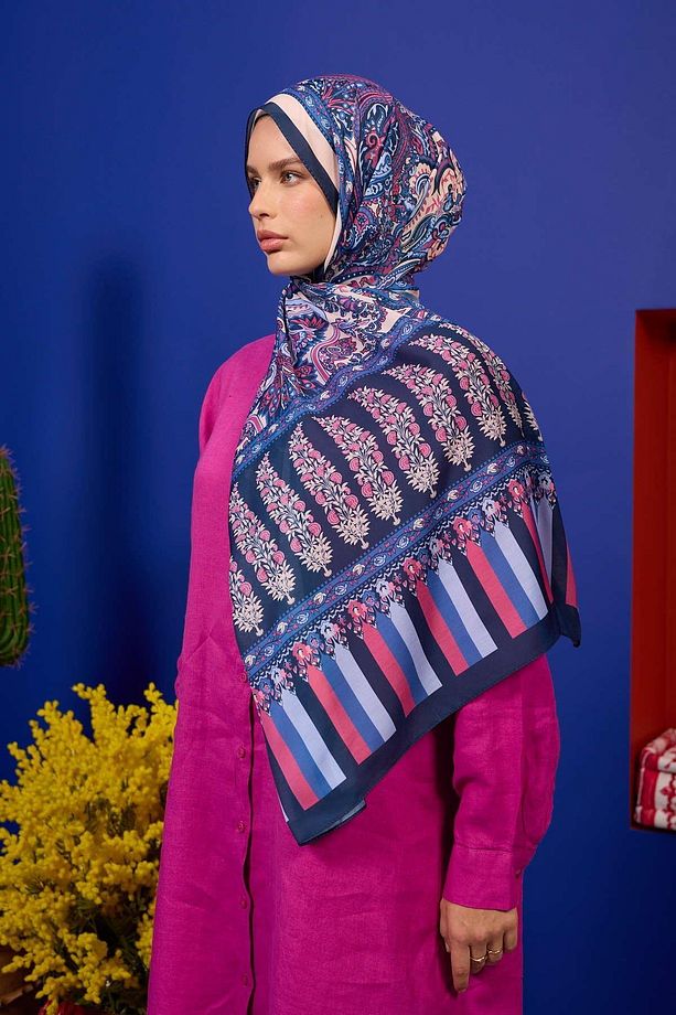 Marrakech Koleksiyon Soft Şal Gece Mavi Pembe 3049-10 - 3