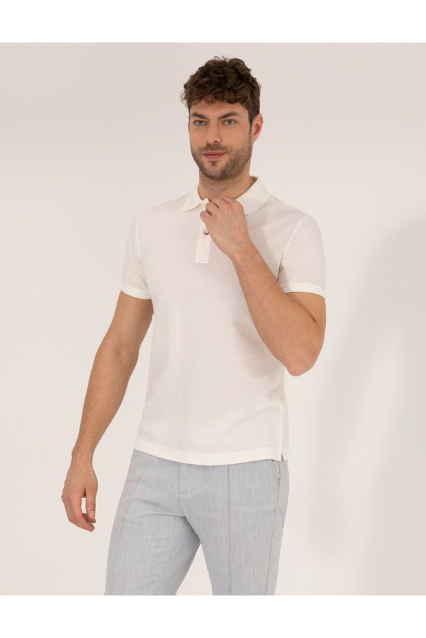 White Slim Fit Polo Collar Mercerized T-Shirt G021SZ011.0001567290VR013