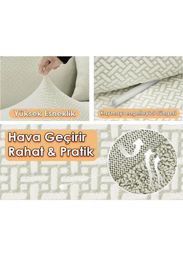 Streç Lastikli Jakarlı 3 3 1 1 Koltuk Örtüsü Takımı Kanepe Çekyat Koltuk Kılıfı Koltuk Örtüsü - 5