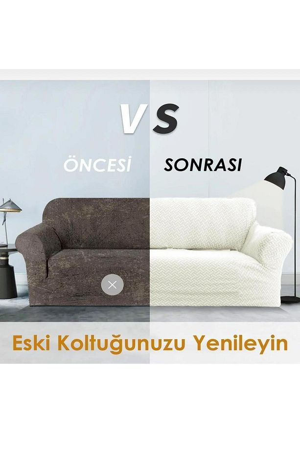 Streç Lastikli Jakarlı 3 3 1 1 Koltuk Örtüsü Takımı Kanepe Çekyat Koltuk Kılıfı Koltuk Örtüsü - 6