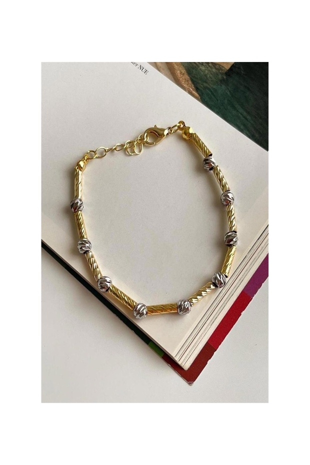Serenay Dorika Gold Cylinder Bamboo Bracelet (Dorika Silver Gold Bracelet)