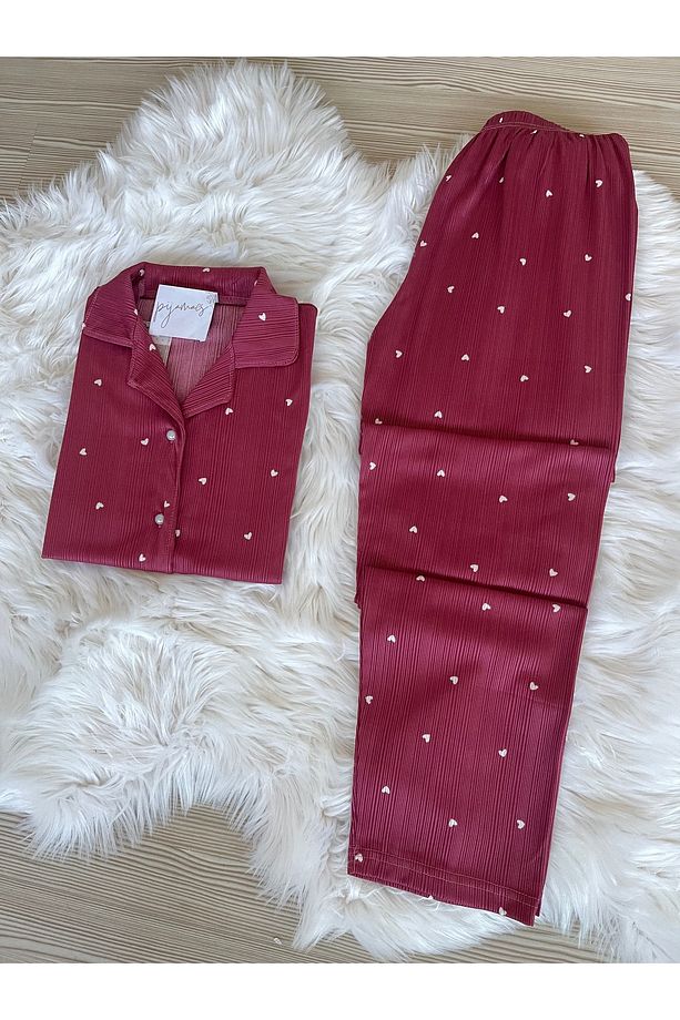 Koyu Pembe Kalp Desenli Pegasus Kısa Kol Pijama Takımı - 5