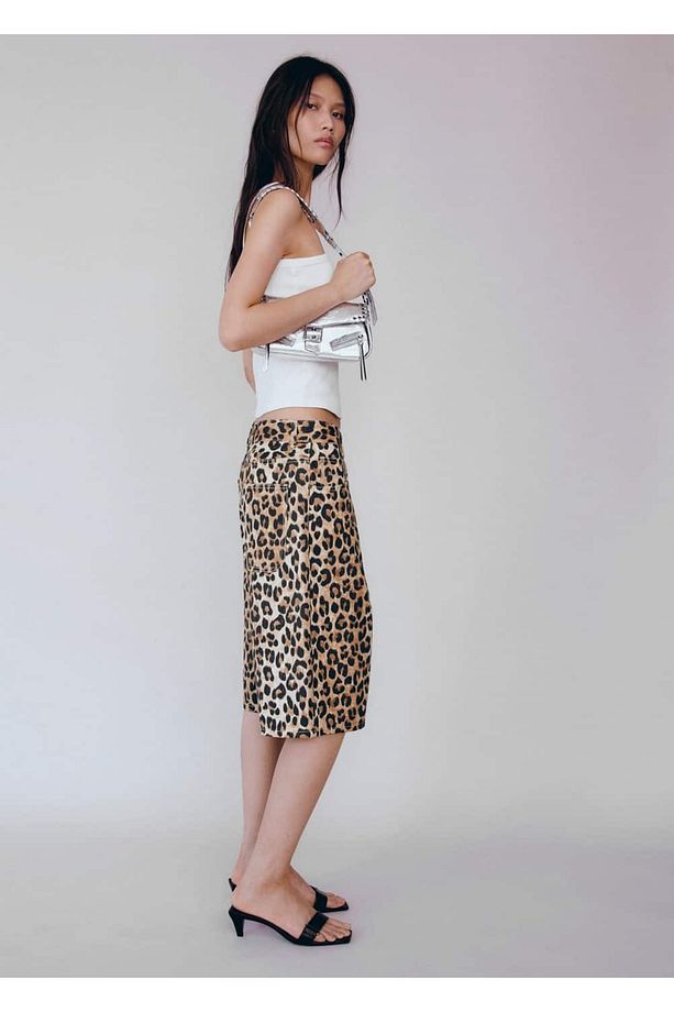 Leopar desenli denim bermuda şort - 3
