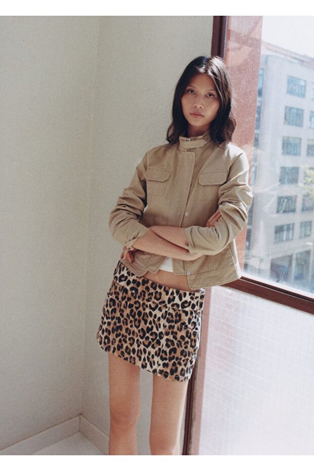 Leopar denim mini etek - 7