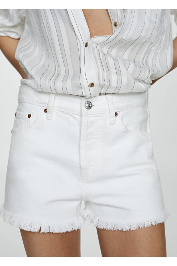 Paçaları dikişsiz denim şort - 5